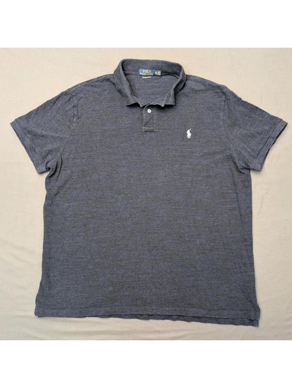 Polo Ralph Lauren Custom Slim Fit Polo Shirt Mens XXL Blue Solid Cotton Logo